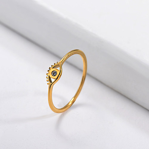 Anillo de bodas de mal de ojo chapado en oro de acero inoxidable al por mayor