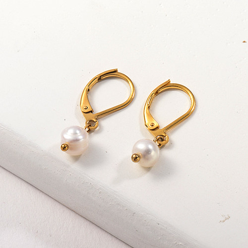 Gold Plated Jewelry Design Fashion Stainless Steel Pearl Earrings