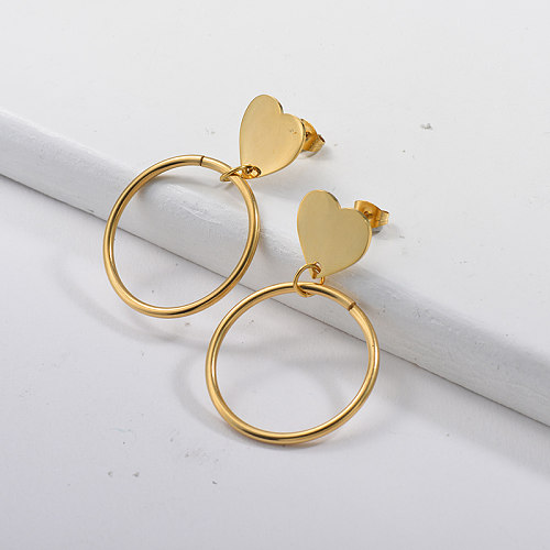 Gold Plating Dangle Heart Earrings with Gold Hoop