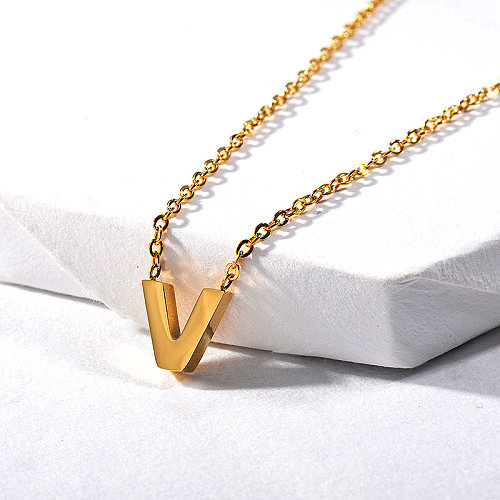 Joli collier à breloques en or lettre V pour petite amie