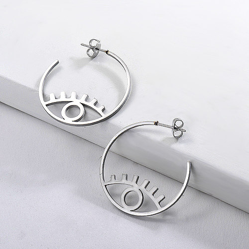 Stainless Steel Hoop Earring of Evil Eyes