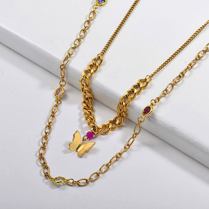 Papillon pendentif chaîne à maillons mixtes collier bijoux de fête