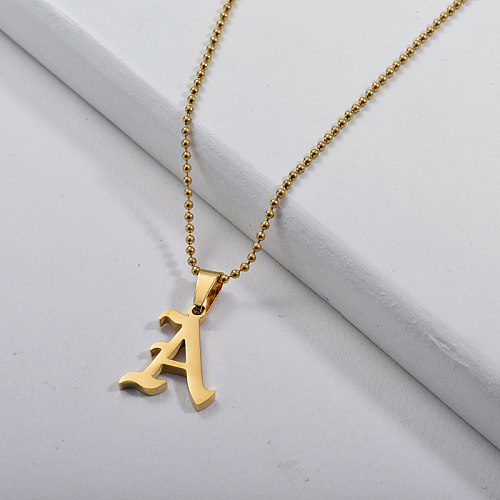 Gold Plating Gothic Style Initial A Charm Bead Necklace