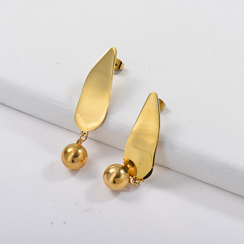 Gold Plating Earrings Cute style with Golden Ball