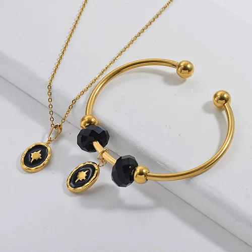Stainless Steel Famous Brand Gold Plated Star Neckalce Bangle Set