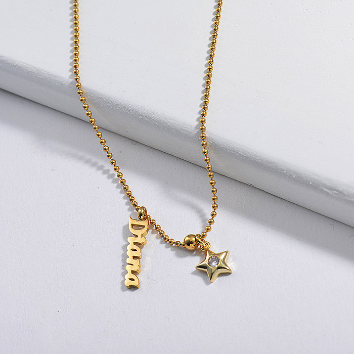 Personalize Name Charm With Star Ball Chain Necklace
