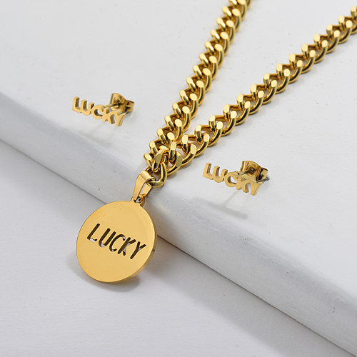 Stainless Steel Wholesale Gold Simple Lucky Letter Bridal Jewelry Sets