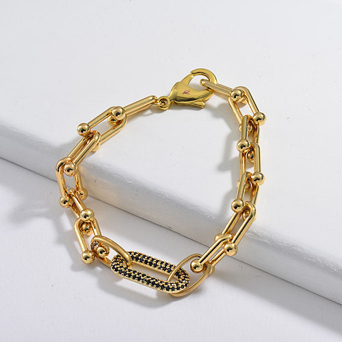 Popular U-shaped bracelet, red zircon oval copper pendant