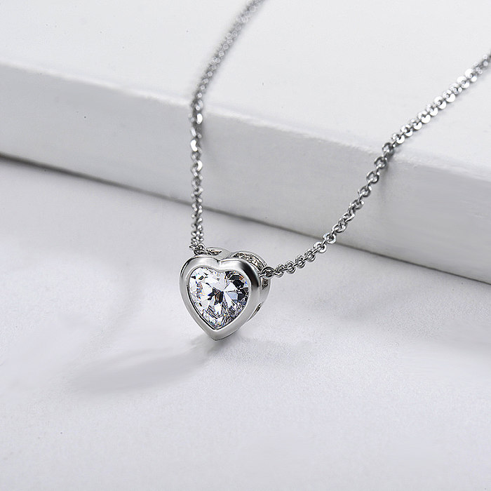 قلادة قلب صغيرة من الفضة النحاسية الرائعة مع قلادة نسائية من الزركونيا -  Jewenoir