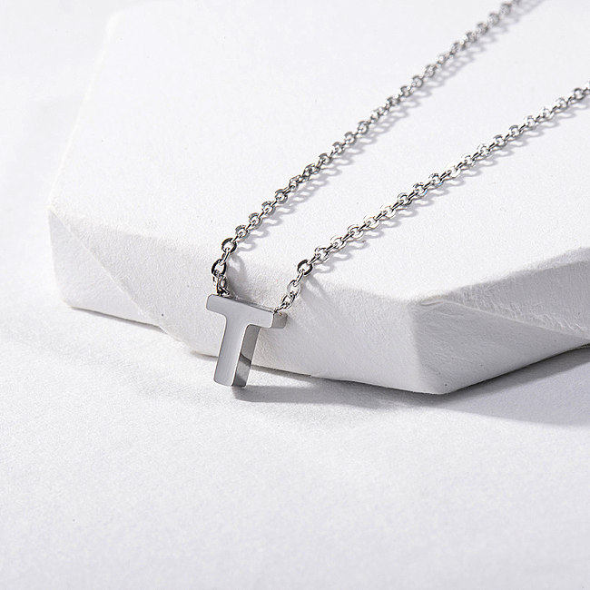 Cute Silver Letter T Charm Necklace For Women