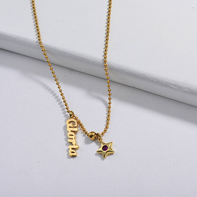 Collar con nombre de encanto de cobre de estrella pequeña para mujer