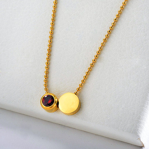 14K Gold Plating Round Geometry Charm With Zircon Beads Chain Necklace For Women