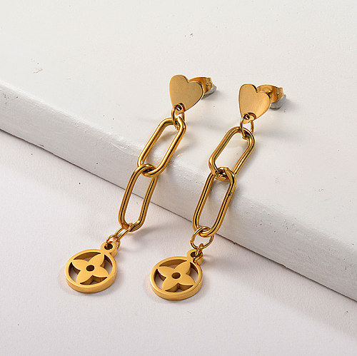 Gold Plated Jewelry Stainless Steel Branded Drop Earrings