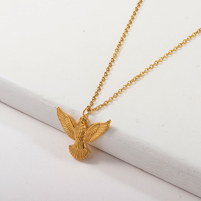 Gold Stainless Steel Eagle Animal Initial Necklace