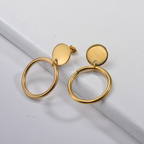 Gold Plating Dangle Earrings with Gold Hoop Metal Style