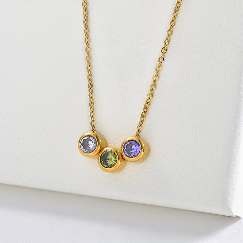 Fashion Gold Stainless Steel Three Pieces Zirconia Necklace For Women