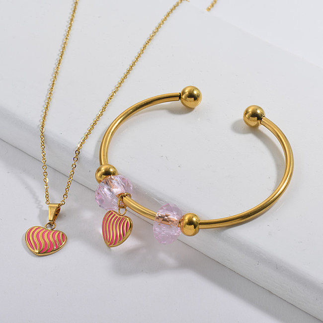 Conjunto de joias com pulseira de pescoço de charme e gargantilha em aço inoxidável de marca famosa banhada a ouro