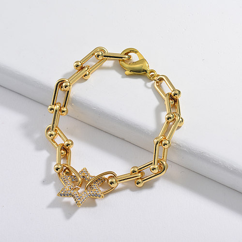 Popular pulseira em forma de U, pingente de cobre em forma de estrela de zircão branco