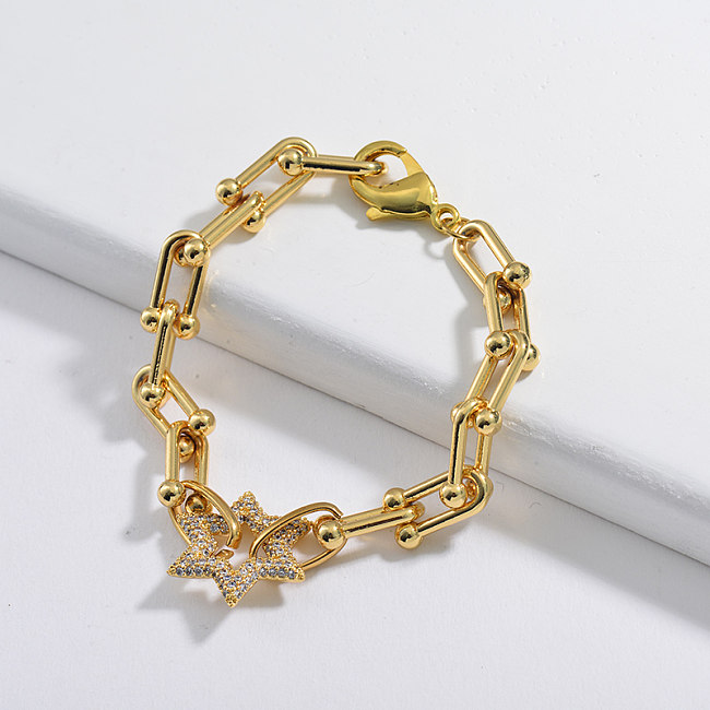 Popular pulseira em forma de U, pingente de cobre em forma de estrela de zircão branco