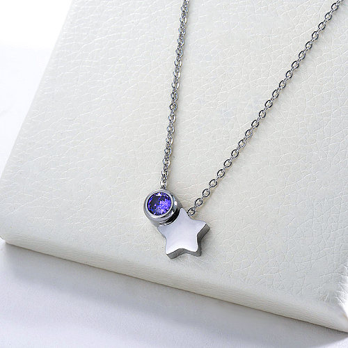 Hot Selling Silver Star Charm With Purple Gemstone Necklace For Women