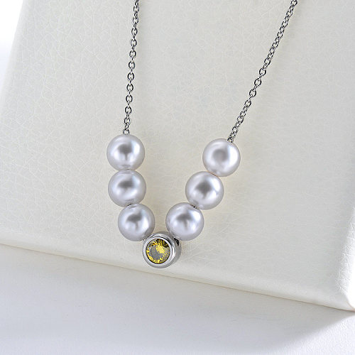 Mode Olivgrün Zirkon Charm Silber Perlenkette Für Frauen
