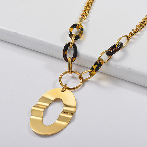 Hot Selling 2020 Irregular Oval Geometry Pendant With Leopard Necklace