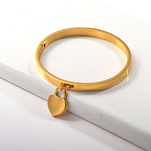 Simple Design Fashion Heart Lock Pendant  Bangle Gold Plated