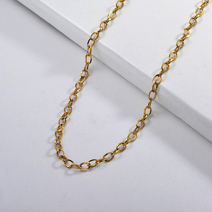 58CM Collar de cadena de geometría ovalada larga ajustable de oro de 14K