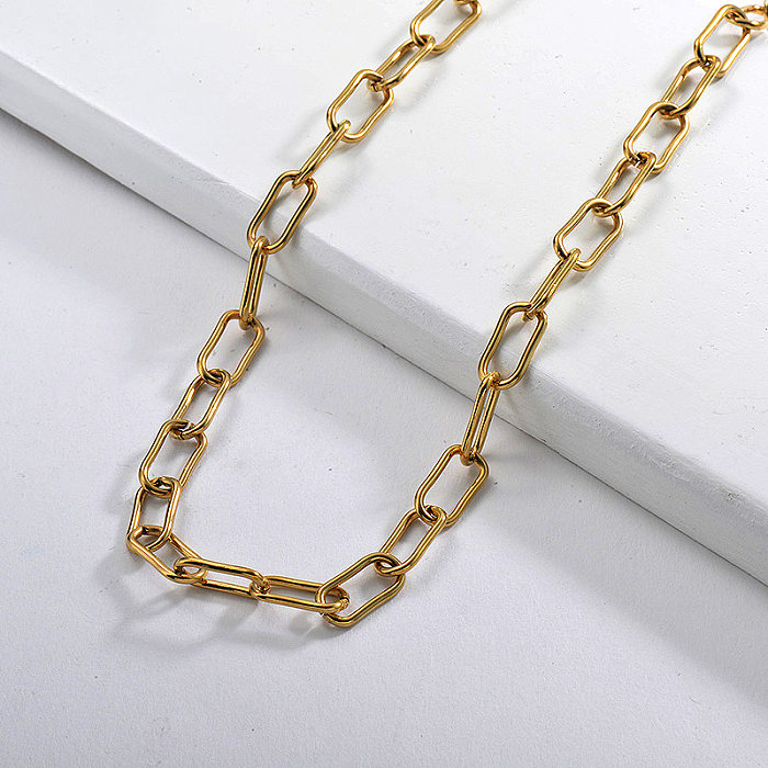 Collar llamativo de cadena de eslabones ovalados rectángulo de oro de 60 cm