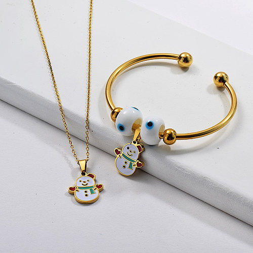 Wholesale Stainless Steel Gold Plated Christmas Necklace Bangle Jewelry Set