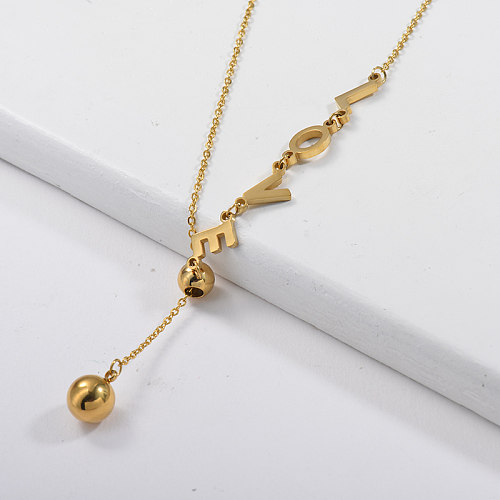 Gold Love Charm With Ball Lariet Necklace For Women