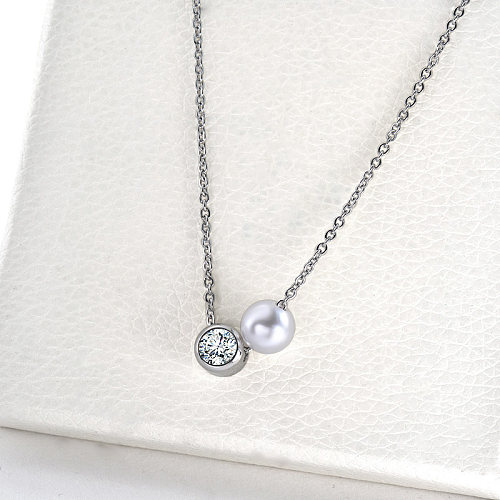 Perle mit klarem Zirkon Charm Silber Halskette für Liebhaber