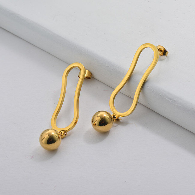 Gold Plating Earrings French Style with Golden Ball