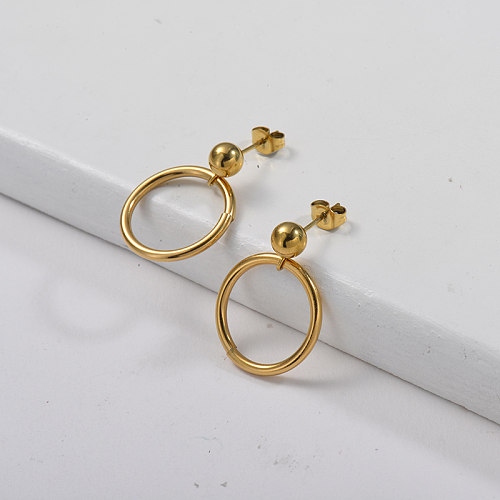 Gold Plating Drop Earring with Hoop Metal Style