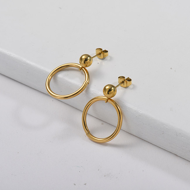 Gold Plating Drop Earring with Hoop Metal Style