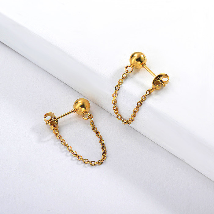 Gold Plating Chain Ball Earring Stud