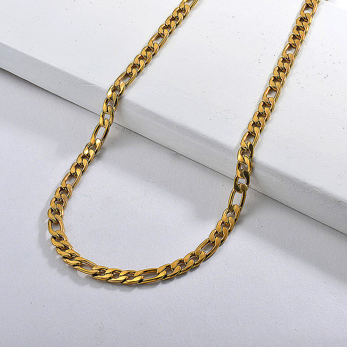 60CM Gold Long Figaro Link Chain Chunky Men Necklace