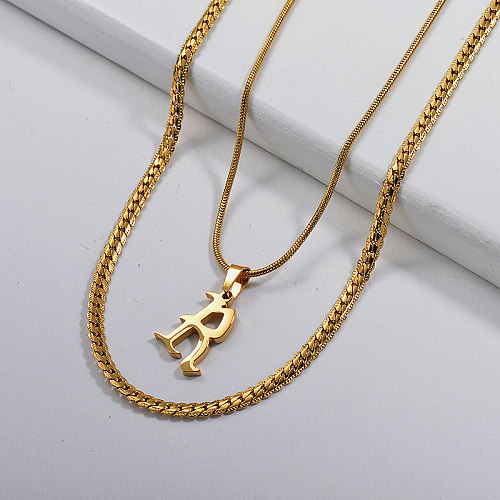 14K Gold Plating Letter R Pendant Statement Link Chain Necklace