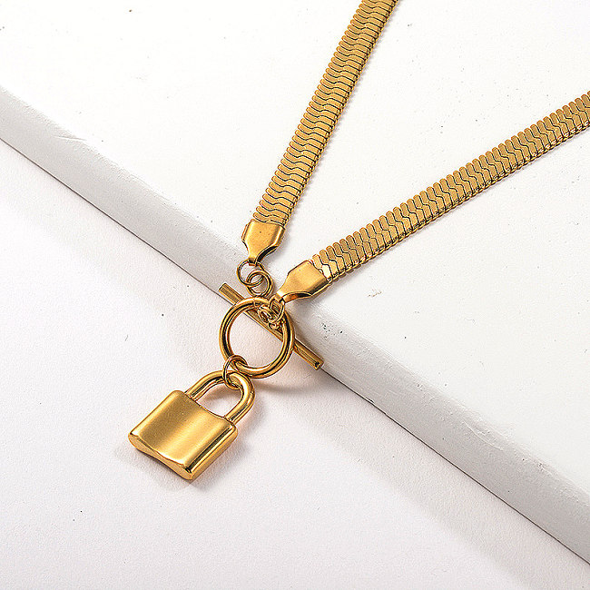 Moda pingente de cadeado banhado a ouro colar de corrente OT Clasp cobra