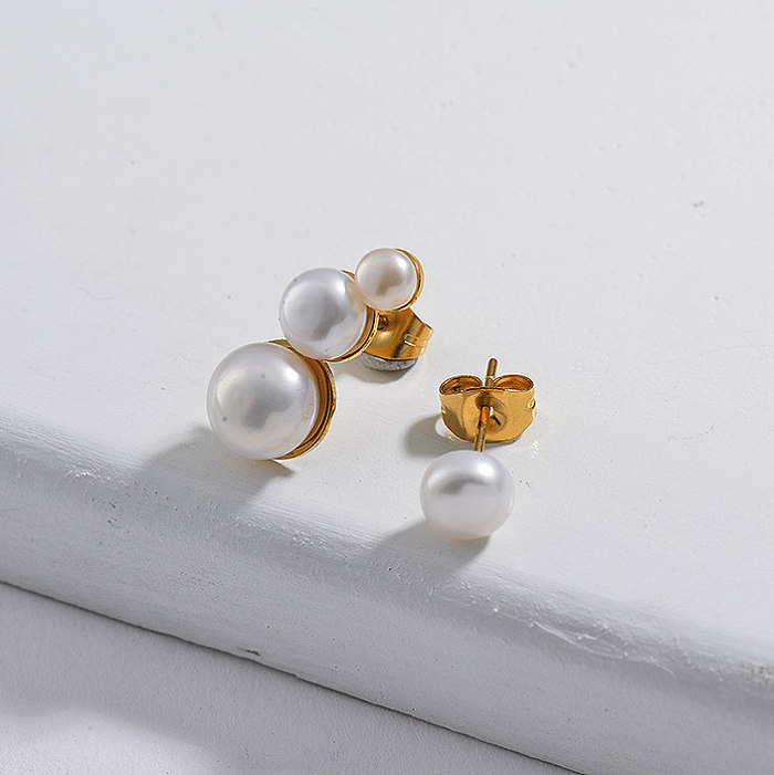 Joyas chapadas en oro Pendientes de perlas de acero inoxidable