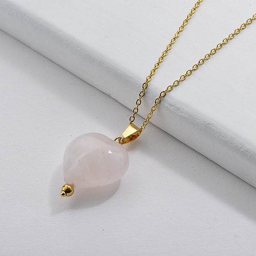 Elegant Pink Heart Shape Natural Stone Pendant Necklace For Ladies