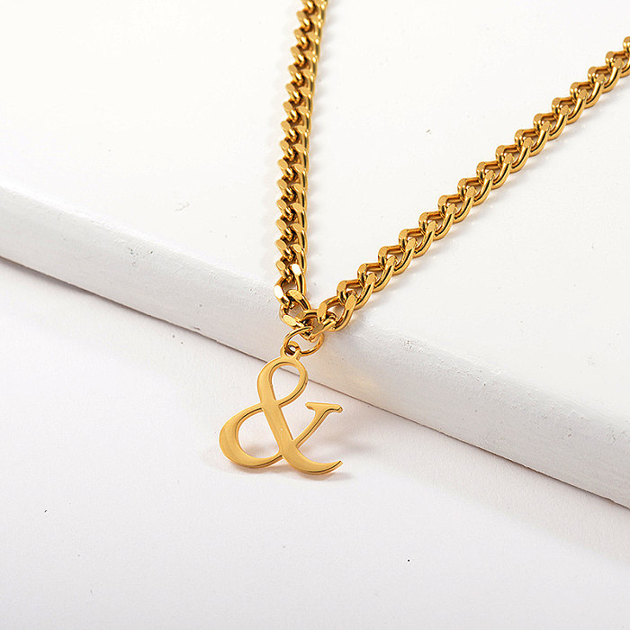 Special Design Gold & And Sign Pendant Curb Link Chain Necklace