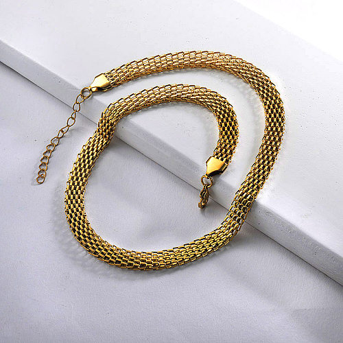 Elegant Gold Stainless Steel Belt Link Chain Necklace For Ladies