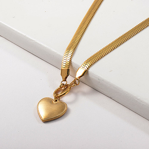 Fashion Love Snake Chain  Heart Pendant Necklace