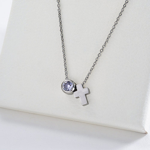 Hot Selling Silver Cross Charm With Zirconia Necklace For Women