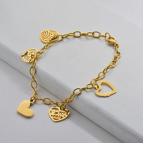 Heart-shaped chain bracelet Stainless Steel Gold