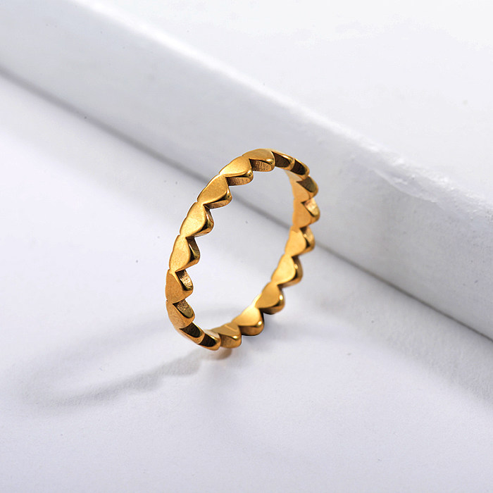 Anéis de promessa de coroa simples banhados a ouro em aço inoxidável baratos