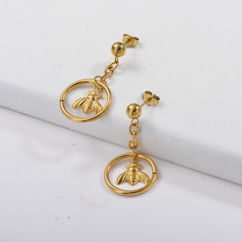 Gold Plating Insect Earrings with Gold Hoop & bee