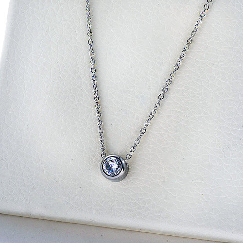 Dainty Silver Stainless Steel Clear Zircon Charm Necklace For Women