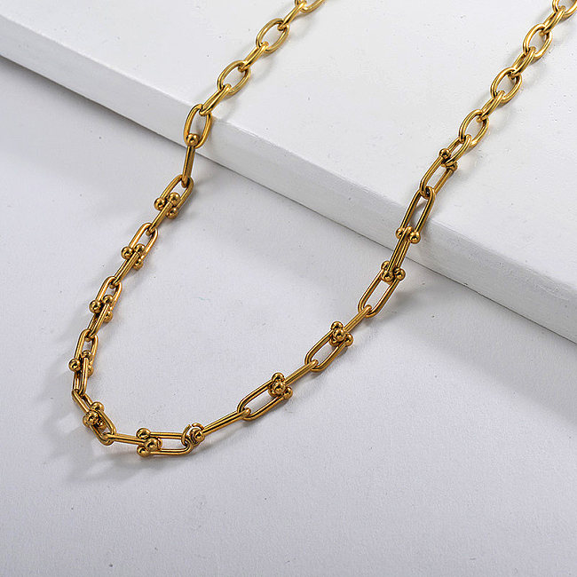 Collar de eslabones de cadena de geometría ovalada en forma de U chapado en oro de moda